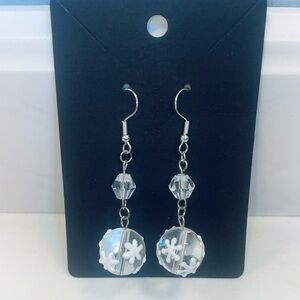 Handcrafted Clear Bead Earrings with Glass Snowflake Bead Drop